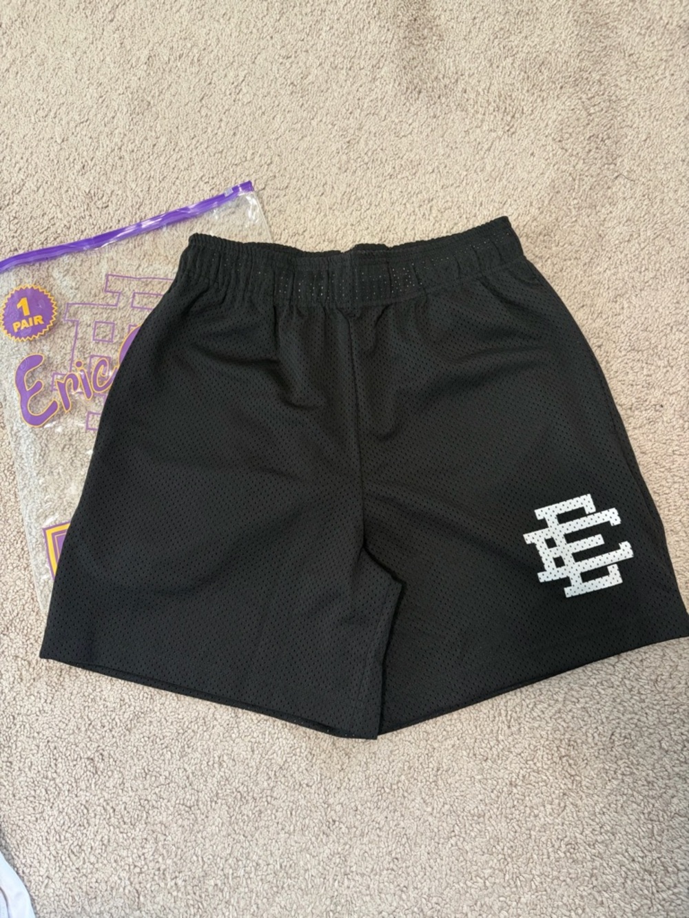 Eric Emanuel EE Mesh Athletic Shorts - Black/White Logo - Size Small